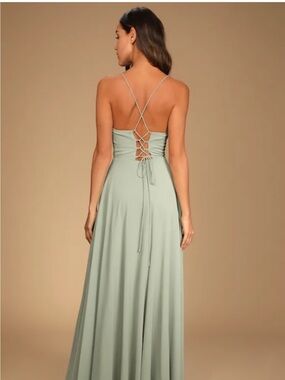 Lulu's Sage Green Lace-Up Back Maxi Dress